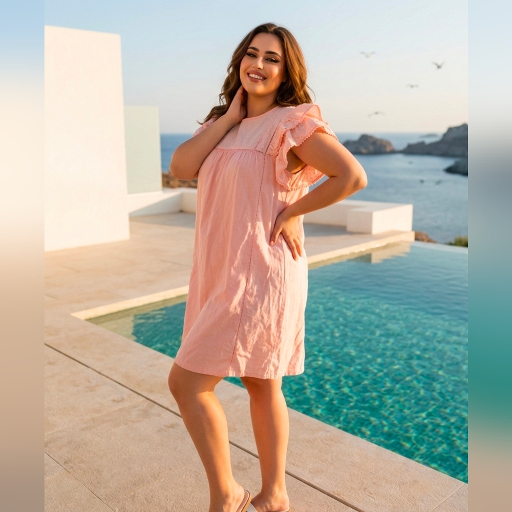 White Birch Coral Ruffle Sleeve Dress